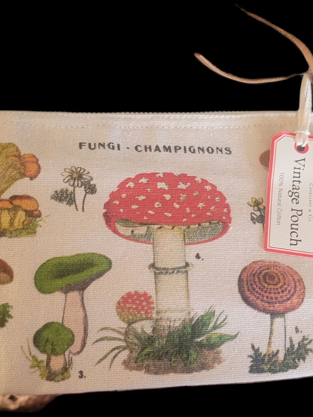 Barnes & Noble Canvas Mushroom Print Vintage Pouch in Red, Green, Cream